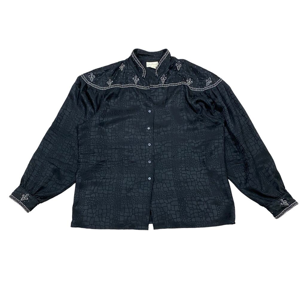 Anne French Pure Silk Y2K Western Button Up Blouse Women's 16